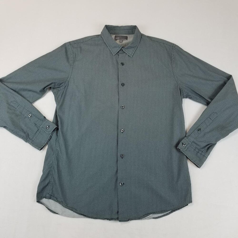 Vince Shirt Mens Large Geometric Pattern Button Up Long Sleeve Italian Fabric